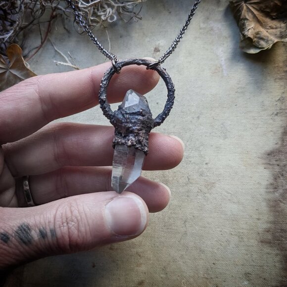 Quartz & Amethyst Electroformed Statement Necklace - Picture 4 of 6